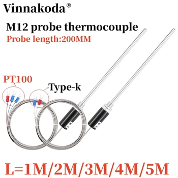 1шт зонд M12 термопара PT100 Датчик температуры типа K сопротивление зонда провод для измерения температуры 200 мм стержень