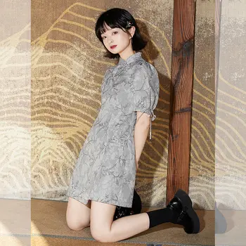 2024 китайское винтажное платье ципао женское элегантное платье чонсам с пузырчатыми рукавами улучшенное платье чонсам для девочек восточная одежда