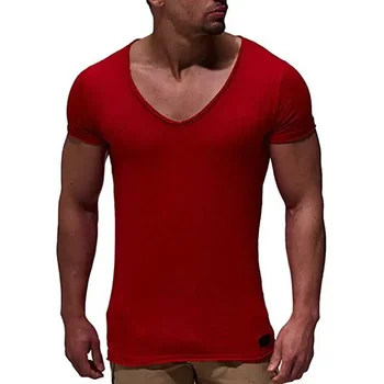 B1750 Новое поступление, мужская футболка с глубоким V-образным вырезом и коротким рукавом, приталенная футболка, мужская тонкая футболка, повседневная летняя футболка camisetas