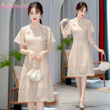 Модифицированный в ретро-стиле Чонсам, новое китайское традиционное платье-ципао с коротким рукавом