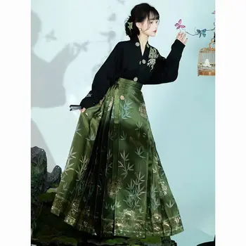 Оригинальная юбка Hanfu Костюм в китайском стиле династии Мамяньцунь Мин Плетение Золотая юбка с Лошадиным лицом Китайское платье