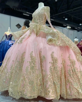 ANGELSBRIDEP Розово-розовое Бальное платье Quinceanera Dresses Вечернее Платье С круглым вырезом и длинными рукавами Vestidos De 15 Años Quinceaneras
