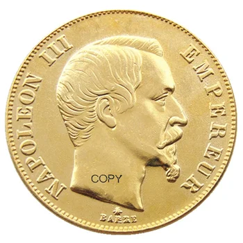 Франция 50 франков Наполеон III 1859 A/ B Позолоченная копия монеты