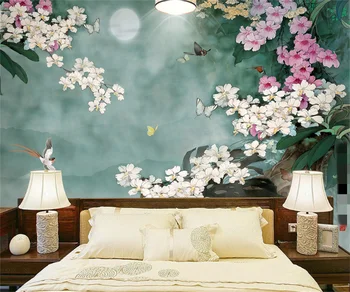 Профессиональный пользовательский новый китайский стиль HD цветок магнолии птица фон настенное украшение фреска наклейки на стены фото обои
