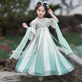 2023 Лето, новая фея Ханфу для детей, детский костюм для девочек, костюм Тан, китайское традиционное платье, одежда принцессы, платье Ханфу
