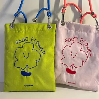 Свежая простая цветочная сумка с вышивкой для телефона, сумка через плечо в корейском стиле, женская маленькая сумка в стиле меньшинств