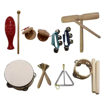 Набор из 9 деревянных музыкальных инструментов, музыкальные игрушки для раннего обучения детей в возрасте от 3 до 10 лет, подарок на день рождения для маленьких мальчиков и девочек