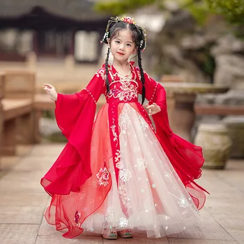 Древнекитайский костюм для девочек, традиционное платье феи династии Тан, Наряды Hanfu Для детей, элегантная одежда для выступлений Династии Хань