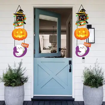 Подвесные вывески ужасов на Хэллоуин, жуткие вывески с тыквой-призраком, подвесные вывески на двери на Хэллоуин, внутреннее / наружное украшение для привидений.