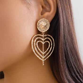 Преувеличенные Панковские полые серьги с двойным сердечком любви для женщин, модные Металлические висячие серьги для пирсинга Y2K Jewelry