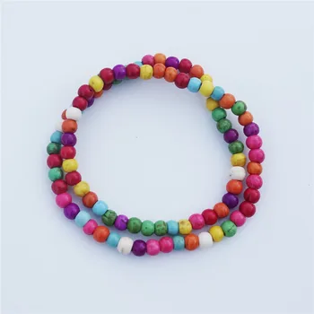 Многоцветный бирюзовый браслет из бисера ручной работы, детский браслет для девочек, модные детские эластичные украшения длиной 15 см