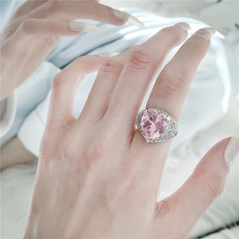 Корейское милое розовое кольцо в форме сердца из стерлингового серебра S925 пробы с полным бриллиантом, простое темпераментное кольцо для свиданий, обязательный подарок на День Святого Валентина