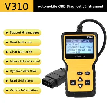 V310 OBD2 Считыватель Кода Автомобиля Автоматический Диагностический Инструмент OBD2 Сканер ELM 327 Цифровой Дисплей OBDII EOBD Считывание/Очистка Инструмента Сканирования Неисправностей