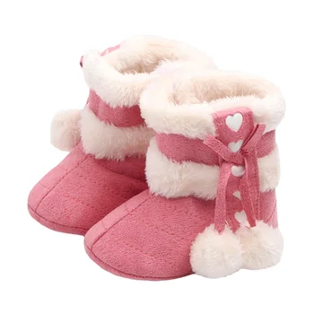 Зимние ботинки для новорожденных девочек с милым бантом, плюшевые зимние ботинки с помпонами, теплая детская обувь для прогулок для малышей