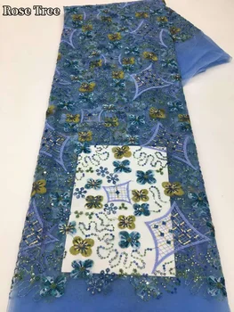 Роскошная Африканская кружевная ткань с 3D блестками, Французский Тюль, сетчатая кружевная ткань для вечернего свадебного платья
