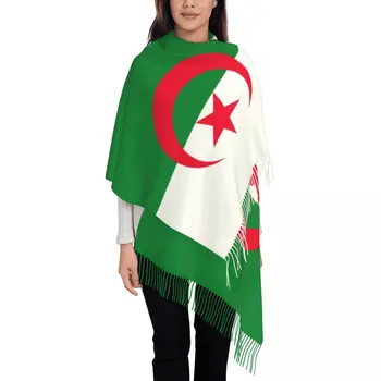 Леди Большие шарфы с флагом Алжира, Женская зимняя толстая теплая шаль с кисточками, шарф-обертка