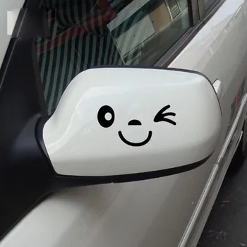 1 Пара симпатичных автомобильных наклеек для зеркала заднего вида, наклейка на автомобиль с улыбкой, мультяшные наклейки на автомобиль, автомобильные наклейки для украшения