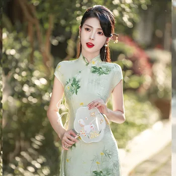 Элегантная летняя юбка Ао Дай Чонсам в стиле ретро, милое двухслойное современное ципао для молодых девушек, платье в китайском стиле для женщин