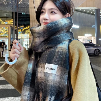 Шарфы Oiktylr ™ Высококачественный женский зимний мохеровый клетчатый платок, универсальный и утолщенный теплый шарф
