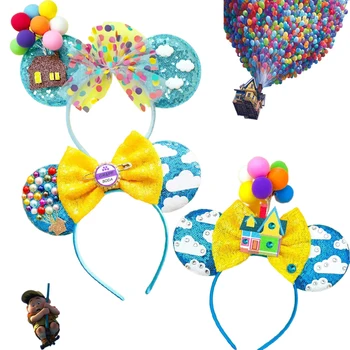 Летающее кольцо Disney, повязка на голову с ушками для путешествий, резинки для волос в виде виноградной кепки для девочек, Женские аксессуары для волос в виде воздушного шара с блестками и бантом, подарок