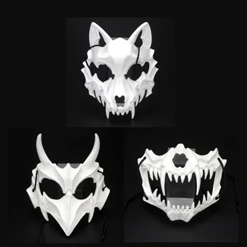 Маска на половину лица для Хэллоуина, Потому что Бог-Дракон, Свирепый Тигр, Ночная вилка, Человек-Тенгу, Маска Волка, маски черепа