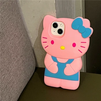 Модный Розовый Блестящий Трехмерный Чехол для Телефона Sanrio Hello Kitty для IPhone15 14 13 12 11 Pro Max с Силикагелем, Мягкая Задняя Крышка