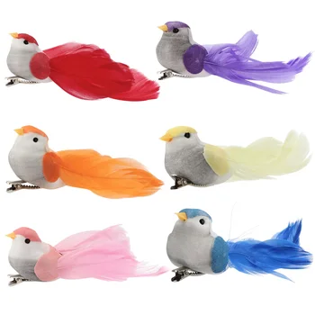 6шт разноцветных искусственных мини-птиц, Рождественские украшения, имитация птичьего пера, подвеска в саду, свадебная вечеринка, домашний декор своими руками