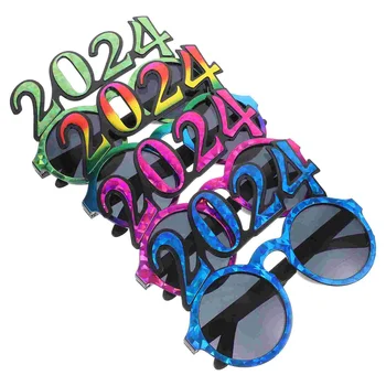 4шт Новогодние очки 2024 Новогодние украшения реквизит для фотосессии на новогоднюю вечеринку