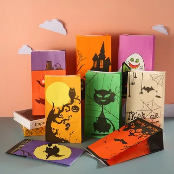 Новый крафт-бумажный пакет на тему Хэллоуина ручной подарочный пакет для праздничной вечеринки упаковка сумка для покупок в торговом центре