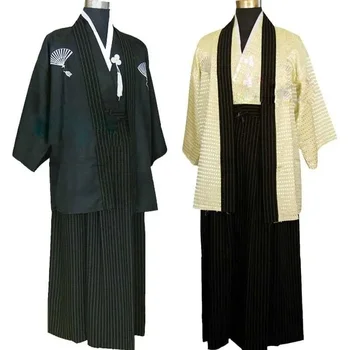 Осеннее Японское Кимоно с длинными рукавами Юката Одежда для выступлений на сцене Мужчины Аниме Самураи Косплей Кимоно Азиатские Костюмы