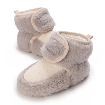 Зимние ботинки для новорожденных, плюшевые ботинки контрастного цвета, теплая обувь для первых ходунков для новорожденных
