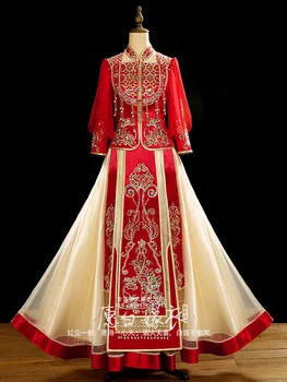 Одежда Невесты Блестки Бисероплетение Кисточки Свадебное Платье Чонсам Китайский Стиль Тостовая Одежда