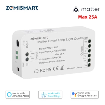 Matter Over WiFi Led Strip Light Controller Макс 25A RGBCW Светодиодный Драйвер Поддержка SmartThings Alexa Google Home APP Дистанционное Управление