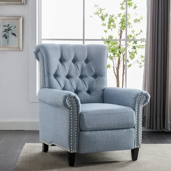 Откидное льняное кресло с откидной спинкой, односпальный диван с подлокотником на колесиках для гостиной, спальни, офиса, синий