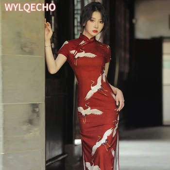 Красный Чонсам 2023, Новое Женское Летнее Молодежное Повседневное платье в ретро-китайском стиле, Улучшенное Элегантное Длинное платье