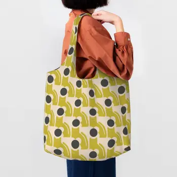 Сумки-тоут для продуктовых покупок с рисунком Poppy Cat Orla Kiely, женская холщовая сумка для покупок через плечо, сумка большой емкости, сумки для фотографий,