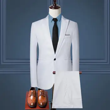 Комплект костюмов для официальных мероприятий, комплект мужских брюк, стильный мужской деловой комплект спецодежды, приталенные брюки с лацканами, однотонные брюки с длинным рукавом