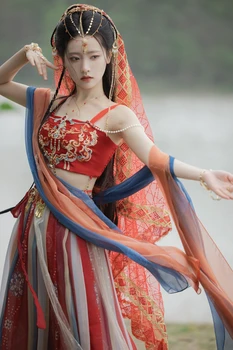Китайское традиционное платье Song, рубашка с длинными рукавами и юбка с планкой Immortal Aura Song, оранжевый женский комплект Hanfu Dunhuang