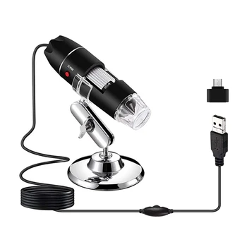 USB-микроскоп 3 В 1 с 1600-кратным увеличением, 8 светодиодных портативных микроскопов, мини-эндоскоп с преобразовательной головкой TYPE-C.