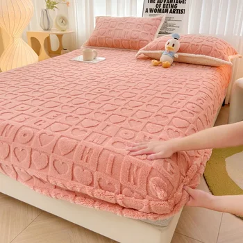 Домашний текстиль, Эластичные простыни, Одноместный Двуспальный наматрасник, Зимняя Теплая Двуспальная кровать размера 