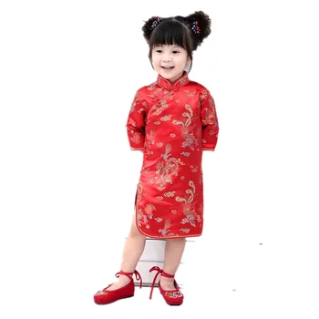 2019 Летнее платье Qipao для маленьких девочек в три четверти, детская одежда, цветочный подарок Cheongsams, новогодняя традиционная китайская одежда