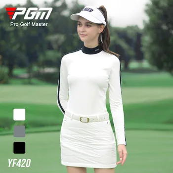 Женская Базовая рубашка PGM Golf С Длинным рукавом, Стрейчевая Удобная Двухуровневая Рубашка С Полувысоким Вырезом Сбоку, Корейская версия Fashion Golf