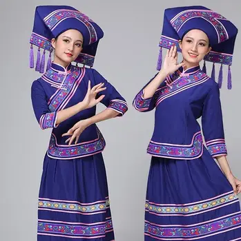 Восточная танцевальная одежда этнических меньшинств, Специальная Модная одежда Хмонгов, Платье Яо, Костюмы для китайских народных танцев, Шляпа + Куртка + Юбка