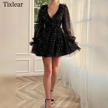 Коктейльные платья TIXLEAR, Очаровательное праздничное платье с V-образным вырезом и украшением в виде кристаллов, вечернее платье для торжественных случаев, Выпускное платье vestidos de coquetel