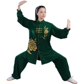 Традиционное китайское осеннее платье тайцзицюань, Тренировочная одежда для мужчин и женщин, костюм для утренних упражнений по групповому ушу