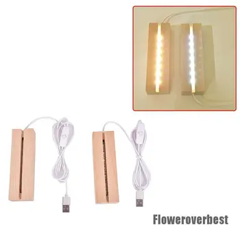 Деревянное основание светодиодной лампы из буковой ленты USB-кабель Переключатель ночника 3D светодиодное основание ночной лампы Длинное акриловое основание деревянной лампы DIY 150 мм