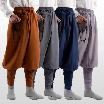 Летние хлопчатобумажные батистовые монашеские брюки, буддийские дзен-брюки, Традиционные китайские штаны, Штаны Буддийского Шаолиньского монаха Кунг-фу
