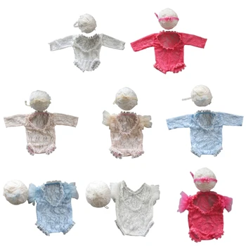 Одежда для детских фотографий, Кружевной комбинезон, костюм для новорожденных, реквизит для фотосессии, Комбинезон, повязка на голову, приятный для кожи наряд для фотосессии