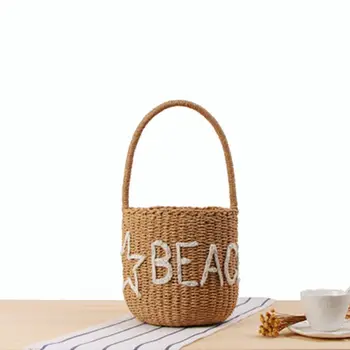 Новая ручная вышивка в британском стиле с пятизвездочными буквами, сумка-мешок, простая дорожная пляжная соломенная сумка-цилиндр