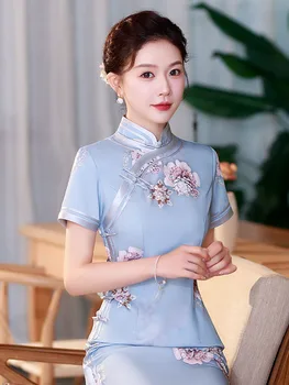Элегантный летний тонкий шелковый длинный Чонсам для выступлений на подиуме и банкете Традиционная китайская одежда Вечернее платье Ципао для женщин